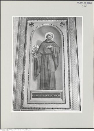 Vorderseite von Sopr. BAS ROMA [https://www.deutsche-digitale-bibliothek.de/content/lizenzen/rv-ez/] Vier selige AugustinerDer selige Hieronymus a Recineto - , bh497266_recto. Foto.