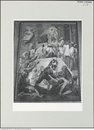 Vorderseite von Sopr. BAS ROMA [https://www.deutsche-digitale-bibliothek.de/content/lizenzen/rv-ez/] Szenen aus dem Leben des heiligen Nikolaus von TolentinoWunder während der Pest von Cordoba - , bh497931_recto. Foto.