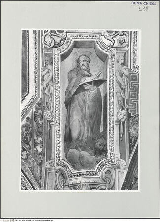 Vorderseite von Sopr. BAS ROMA [https://www.deutsche-digitale-bibliothek.de/content/lizenzen/rv-ez/] Gewölbedekoration mit Szenen aus dem Leben des heiligen Nikolaus von TolentinoDie vier KirchenväterHieronymus - , bh497937_recto. Foto.
