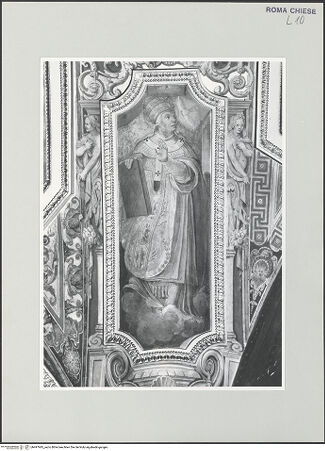 Vorderseite von Sopr. BAS ROMA [https://www.deutsche-digitale-bibliothek.de/content/lizenzen/rv-ez/] Gewölbedekoration mit Szenen aus dem Leben des heiligen Nikolaus von TolentinoDie vier KirchenväterGregor der Große - , bh497945_recto. Foto.