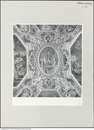 Vorderseite von Sopr. BAS ROMA [https://www.deutsche-digitale-bibliothek.de/content/lizenzen/rv-ez/] Gewölbedekoration mit Szenen aus dem Leben des heiligen Nikolaus von TolentinoBerufung des heiligen Nikolaus von Tolentino - , bh497949_recto. Foto.