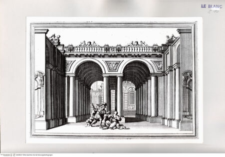 Vorderseite von Istituto Nazionale per la Grafica [http://creativecommons.org/publicdomain/mark/1.0/] Il Greco in Troia, festa teatrale rappresentata in Firenze ...3. Akt, 2. Szene: Schloßhof. Menelaos und Helena. - , bh498227. Foto.