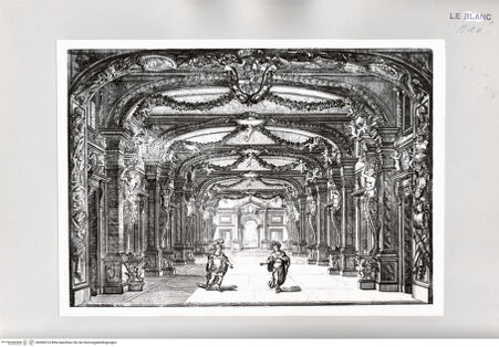 Vorderseite von Istituto Nazionale per la Grafica [http://creativecommons.org/publicdomain/mark/1.0/] La Caduta del Regno dell'Amazzoni2. Akt, 14. Szene: Saal eines Schlosses. Licandro und Mandane. - , bh498374. Foto.