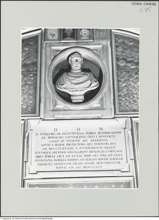 Vorderseite von Sopr. BAS ROMA [https://www.deutsche-digitale-bibliothek.de/content/lizenzen/rv-ez/] Büste und Inschrift zur Erinnerung an Guglielmo d'Estouteville - , bh498399_recto. Foto.