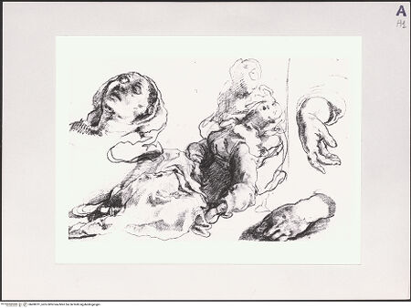 Vorderseite von Bibliotheca Hertziana [https://www.deutsche-digitale-bibliothek.de/content/lizenzen/rv-fz/] Skizze für Maria unter dem Kreuz für das Altarbild der Matteikapelle in Santa Maria della Consolazione in Rom - , bh498791_recto. Foto.