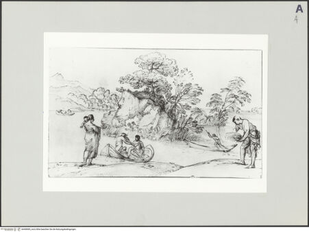 Vorderseite von Bibliotheca Hertziana [https://www.deutsche-digitale-bibliothek.de/content/lizenzen/rv-fz/] See mit bewaldeter Insel und Booten - , bh498985_recto. Foto.