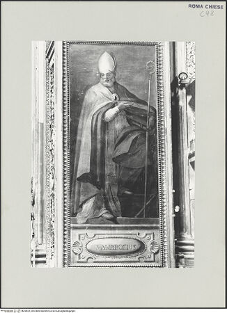 Vorderseite von Sopr. BAS ROMA [https://www.deutsche-digitale-bibliothek.de/content/lizenzen/rv-ez/] Die lateinischen KirchenväterHeiliger Ambrosius - , bh499029_recto. Foto.