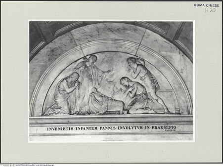 Vorderseite von Sopr. BAS ROMA [https://www.deutsche-digitale-bibliothek.de/content/lizenzen/rv-ez/] Vier biblische SzenenAnbetung der Hirten - , bh499037_recto. Foto.