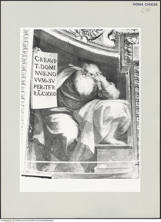 Vorderseite von Sopr. BAS ROMA [https://www.deutsche-digitale-bibliothek.de/content/lizenzen/rv-ez/] Ausmalung der Wölbung von Apsis und ChorjochSechs ProphetenJeremiah - , bh499038_recto. Foto.