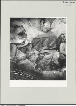 Vorderseite von Sopr. BAS ROMA [https://www.deutsche-digitale-bibliothek.de/content/lizenzen/rv-ez/] Ausmalung der Wölbung von Apsis und ChorjochMarienkrönung - Detail, nach der Restaurierung 1986, bh500066_recto. Foto.