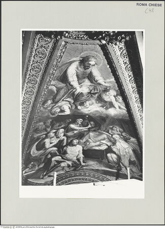 Vorderseite von Sopr. BAS ROMA [https://www.deutsche-digitale-bibliothek.de/content/lizenzen/rv-ez/] Ausmalung der Wölbung von Apsis und ChorjochMarientod - Detail, nach der Restaurierung 1986, bh500084_recto. Foto.