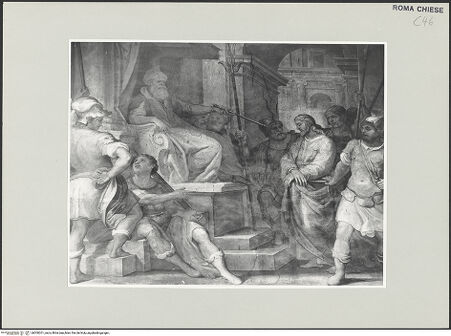 Vorderseite von Sopr. BAS ROMA [https://www.deutsche-digitale-bibliothek.de/content/lizenzen/rv-ez/] Passion Christi und Ereignisse bis zur HimmelfahrtChristus vor Pilatus - , bh500201_recto. Foto.