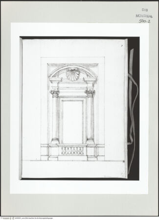 Vorderseite von Centre Canadien d'Architecture [https://www.deutsche-digitale-bibliothek.de/content/lizenzen/rv-ez/] Berrettini, Pietro, studi d'architettura e disegni originaliFenster der Fassade des Konservatorenpalastes - , bh500591_recto. Foto.