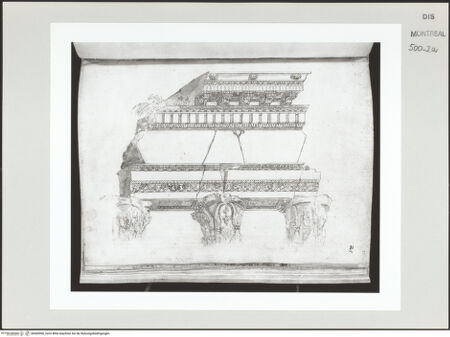 Vorderseite von Centre Canadien d'Architecture [https://www.deutsche-digitale-bibliothek.de/content/lizenzen/rv-ez/] Berrettini, Pietro, studi d'architettura e disegni originaliGebälk und Kapitelle des Tempels von Castor und Pollux auf dem Forum Romanum - , bh500906_recto. Foto.