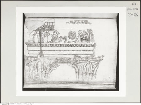 Vorderseite von Centre Canadien d'Architecture [https://www.deutsche-digitale-bibliothek.de/content/lizenzen/rv-ez/] Berrettini, Pietro, studi d'architettura e disegni originaliFries vom Tempel des Vespasian auf dem Kapitol - , bh500908_recto. Foto.