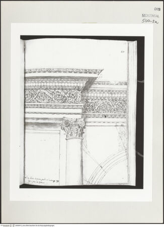 Vorderseite von Centre Canadien d'Architecture [https://www.deutsche-digitale-bibliothek.de/content/lizenzen/rv-ez/] Berrettini, Pietro, studi d'architettura e disegni originaliZwickel und Fries vom Arco di Portogallo - , bh500913_recto. Foto.