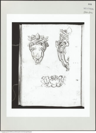 Vorderseite von Centre Canadien d'Architecture [https://www.deutsche-digitale-bibliothek.de/content/lizenzen/rv-ez/] Berrettini, Pietro, studi d'architettura e disegni originaliWappen Urbans VIII. und Kartusche - , bh500920_recto. Foto.