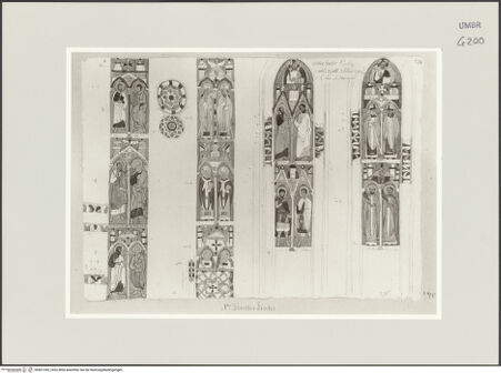 Vorderseite von Städelsches Kunstinstitut und Städtische Galerie [https://www.deutsche-digitale-bibliothek.de/content/lizenzen/rv-ez/] Sammlung von Umrissen und Durchzeichnungen, dienend zur Geschichte der bildenden Künste des Mittelalters in Italien, gezeichnet von J.A. Ramboux aus Trier in den Jahren 1818 bis 1822 und den Jahren 1833 bis 1843Seiteobere Zeichnung: Propheten und Heilige - , bh501349_recto. Foto.