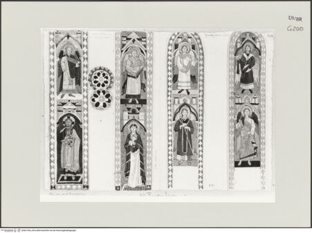 Vorderseite von Städelsches Kunstinstitut und Städtische Galerie [https://www.deutsche-digitale-bibliothek.de/content/lizenzen/rv-ez/] Sammlung von Umrissen und Durchzeichnungen, dienend zur Geschichte der bildenden Künste des Mittelalters in Italien, gezeichnet von J.A. Ramboux aus Trier in den Jahren 1818 bis 1822 und den Jahren 1833 bis 1843Seiteuntere Zeichnung: Engel, Christus hält Franziskus im Schoß, Maria mit dem Jesuskind - , bh501350_recto. Foto.