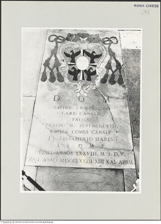 Vorderseite von Sopr. BAS ROMA [https://www.deutsche-digitale-bibliothek.de/content/lizenzen/rv-ez/] Grabplatte für Saverio Canale - , bh501402_recto. Foto.