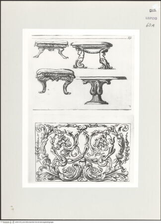 Vorderseite von Museum der bildenden Künste [https://www.deutsche-digitale-bibliothek.de/content/lizenzen/rv-ez/] Entwurf eines Tischs, eines Hockers und eines Ornaments - , bh501478_recto. Foto.