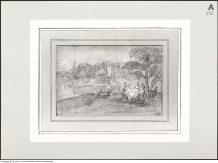 Vorderseite von Réunion des Musées Nationaux [https://www.deutsche-digitale-bibliothek.de/content/lizenzen/rv-ez/] Nachtlandschaft mit Figurengruppe am Ufer eines Flusses - , bh501629_recto. Foto.