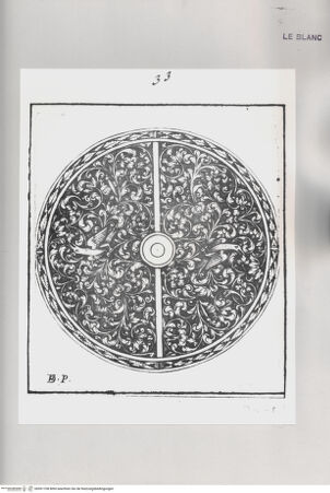 Vorderseite von Istituto per la Grafica [http://creativecommons.org/publicdomain/mark/1.0/] Vorlagen für GoldschmiedearbeitenModell für ein rundes Zifferblatt einer Uhr mit Pflanzenornamenten und zwei Vögeln - , bh501708. Foto.