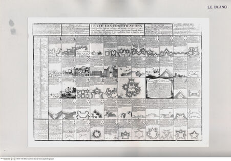 Vorderseite von Istituto Nazionale per la Grafica [http://creativecommons.org/publicdomain/mark/1.0/] "Le Jeu des fortifications" mit Grundrissen und Ansichten verschiedener Kastelle und Befestigungsanlagen - , bh501769. Foto.