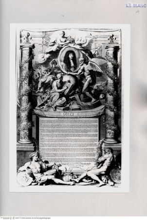 Vorderseite von Istituto Nazionale per la Grafica [http://creativecommons.org/publicdomain/mark/1.0/] These des Abtes Charles Maurice le Tellier, mit dem Bildnis Ludwigs XIV. in einem Medaillon, von der Zeit gehalten - , bh501773. Foto.