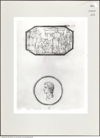 Vorderseite von Museum der bildenden Künste [https://www.deutsche-digitale-bibliothek.de/content/lizenzen/rv-ez/] Antike Szene und Medaillon - , bh502330_recto. Foto.