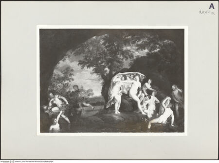 Vorderseite von Staatliche Kunstsammlungen Dresden [https://www.deutsche-digitale-bibliothek.de/content/lizenzen/rv-ez/] Diana mit neun Nymphen und Aktäon - , bh502572_recto. Foto.