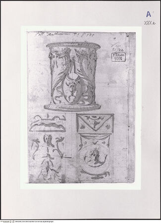 Vorderseite von Réunion des Musées Nationaux [https://www.deutsche-digitale-bibliothek.de/content/lizenzen/rv-ez/] Studien eines Altars und zweier Paneelen - , bh502846_recto. Foto.