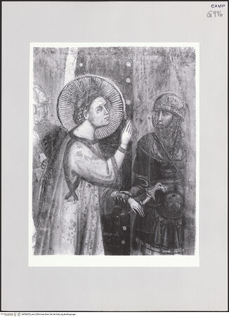 Vorderseite von Pedicini, Luciano [https://www.deutsche-digitale-bibliothek.de/content/lizenzen/rv-ez/] Szenen aus dem Leben der heiligen KatharinaDer Kaiser befiehlt die Verhaftung der Heiligen. Das Martyrium der bekehrten Gelehrten - Ausschnitt, die Verhaftung der Heiligen, bh504029_recto. Foto: Pedicini, Luciano.