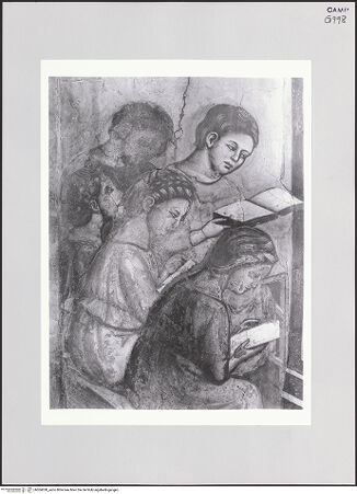 Vorderseite von Pedicini, Luciano [https://www.deutsche-digitale-bibliothek.de/content/lizenzen/rv-ez/] Szenen aus dem Leben der heiligen AgnesDie Heilige in der Schule - Ausschnitt, Gruppe lesender Mädchen, bh504030_recto. Foto: Pedicini, Luciano.