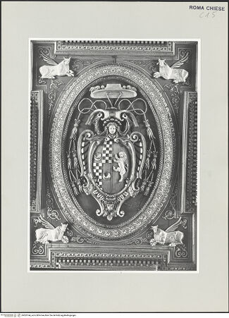 Vorderseite von Sopr. BAS ROMA [https://www.deutsche-digitale-bibliothek.de/content/lizenzen/rv-ez/] Holzdecke - Detail: Wappen der Rossi-Vitelli, bh505144_recto. Foto.