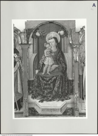 Vorderseite von Sigismondi, Roberto [https://www.deutsche-digitale-bibliothek.de/content/lizenzen/rv-fz/] Polyptychon mit der Madonna und den Heiligen Emygdius, Maurus, Augustinus und Stephanus - Ausschnitt, Madonna, bh507238_recto. Foto: Sigismondi, Roberto.