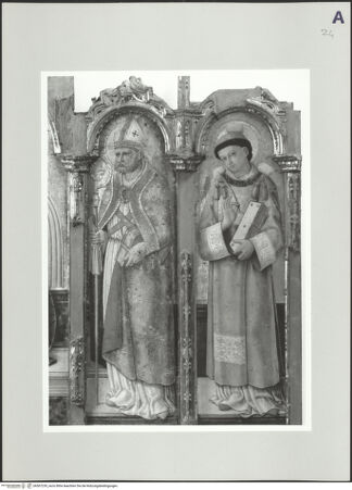 Vorderseite von Sigismondi, Roberto [https://www.deutsche-digitale-bibliothek.de/content/lizenzen/rv-fz/] Polyptychon mit der Madonna und den Heiligen Emygdius, Maurus, Augustinus und Stephanus - Ausschnitt, Augustinus und Stephanus, bh507239_recto. Foto: Sigismondi, Roberto.