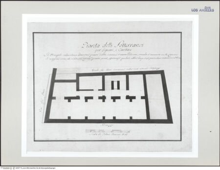 Vorderseite von Getty Research Institute [https://www.deutsche-digitale-bibliothek.de/content/lizenzen/rv-ez/] ArchitekturzeichnungenGrundriss des Untergeschoßes - , bh507716_recto. Foto.