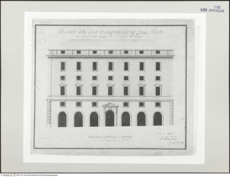 Vorderseite von Getty Research Institute [https://www.deutsche-digitale-bibliothek.de/content/lizenzen/rv-ez/] ArchitekturzeichnungenFassade eines Palastes - , bh507723_recto. Foto.