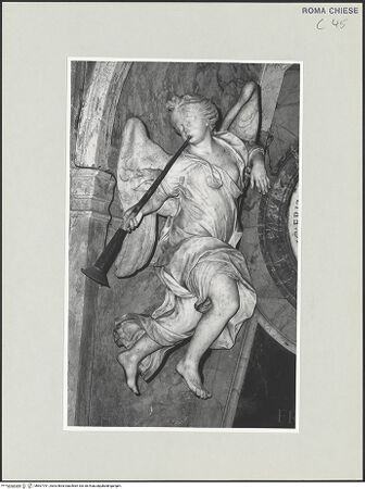 Vorderseite von Sopr. BAS ROMA [https://www.deutsche-digitale-bibliothek.de/content/lizenzen/rv-ez/] Grabmal für Francesco Erizzo - Detail: Engel als Allegorie der Fama, bh507791_recto. Foto.