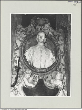 Vorderseite von Sopr. BAS ROMA [https://www.deutsche-digitale-bibliothek.de/content/lizenzen/rv-ez/] Grabmal für Kardinal Giovan Battista Rubino - Detail: Büste des Verstorbenen in Clipeus, bh507794_recto. Foto.