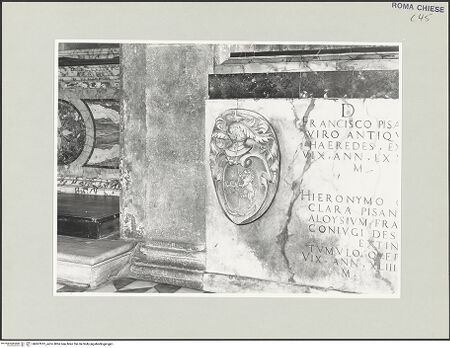Vorderseite von Sopr. BAS ROMA [https://www.deutsche-digitale-bibliothek.de/content/lizenzen/rv-ez/] Grabmal für Francesco Pisani und Gerolamo Quirini - Wappen der Pisani-Quirini, bh507813_recto. Foto.