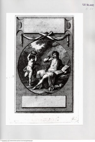 Vorderseite von Istituto Nazionale per la Grafica [http://creativecommons.org/publicdomain/mark/1.0/] Amor inspiriert den in einer Landschaft sitzenden Dichter Hammond zu seinen Elegien über die Liebe - , bh508158. Foto.