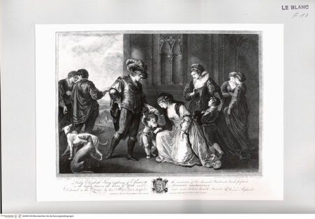Vorderseite von Istituto Nazionale per la Grafica [http://creativecommons.org/publicdomain/mark/1.0/] P. de Rapin, L'histoire d'Angleterre: Lady Elisabeth Grey bittet Eduard IV., ihr den Besitz ihres verstorbenen Gemahls zurückzugeben - , bh508198. Foto.