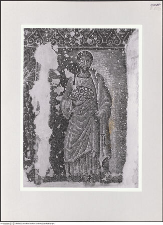 Vorderseite von ICCD [https://www.deutsche-digitale-bibliothek.de/content/lizenzen/rv-ez/] Szenen aus dem Leben Christi, Apostel und EvangelistensymboleApostel bringen goldene Kränze dar - Detail: Apostel mit Siegerkranz, bh508322_recto. Foto.