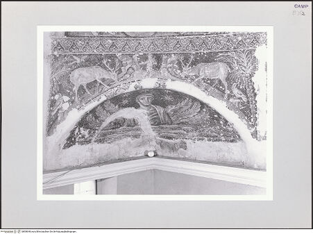 Vorderseite von ICCD [https://www.deutsche-digitale-bibliothek.de/content/lizenzen/rv-ez/] Szenen aus dem Leben Christi, Apostel und EvangelistensymboleEvangelistensymbole und pastorale Szenen - Halbkuppel des Matthäus, bh508348_recto. Foto.