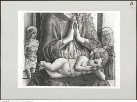 Vorderseite von Sigismondi, Roberto [https://www.deutsche-digitale-bibliothek.de/content/lizenzen/rv-fz/] Madonna mit Kind flankiert von den heiligen Sebastian und Cosmas, die heilige Lucia und Christus als Schmerzensmann - Detail, bh508519_recto. Foto: Sigismondi, Roberto.