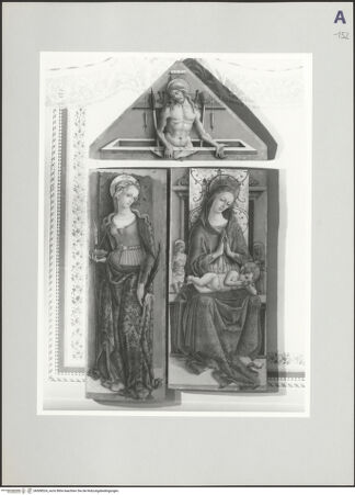 Vorderseite von Sigismondi, Roberto [https://www.deutsche-digitale-bibliothek.de/content/lizenzen/rv-fz/] Madonna mit Kind flankiert von den heiligen Sebastian und Cosmas, die heilige Lucia und Christus als Schmerzensmann - , bh508524_recto. Foto: Sigismondi, Roberto.