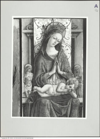 Vorderseite von Sigismondi, Roberto [https://www.deutsche-digitale-bibliothek.de/content/lizenzen/rv-fz/] Madonna mit Kind flankiert von den heiligen Sebastian und Cosmas, die heilige Lucia und Christus als Schmerzensmann - Mitteltafel, bh508527_recto. Foto: Sigismondi, Roberto.