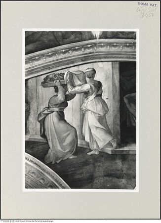 Vorderseite von Musei Vaticani [https://www.deutsche-digitale-bibliothek.de/content/lizenzen/rv-ez/] Die Sixtinische DeckeSzenen des Alten TestamentsJudith und ihre Magd - Ausschnitt: Judith und Magd, bh508754_recto. Foto.